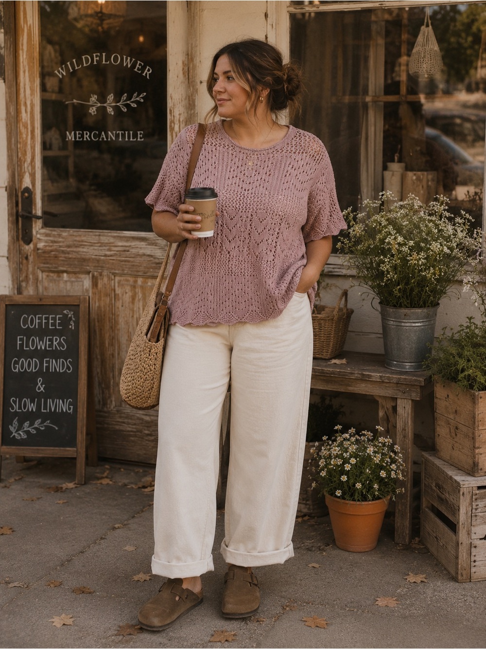COTTON / Crochet / Dusty Rose / Short Sleeve Top - Cottagecore